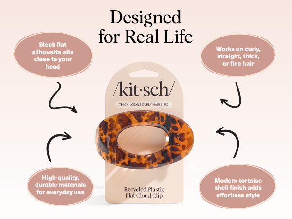 Kitsch Small Flat Claw Clips for Women - Stylish Flat Hair Clips, Strong Hold for Thick & Fine Hair | Non-Slip for Secure, Comfortable All-Day Wear | Ideal Gifts for Women -Tortoise Design