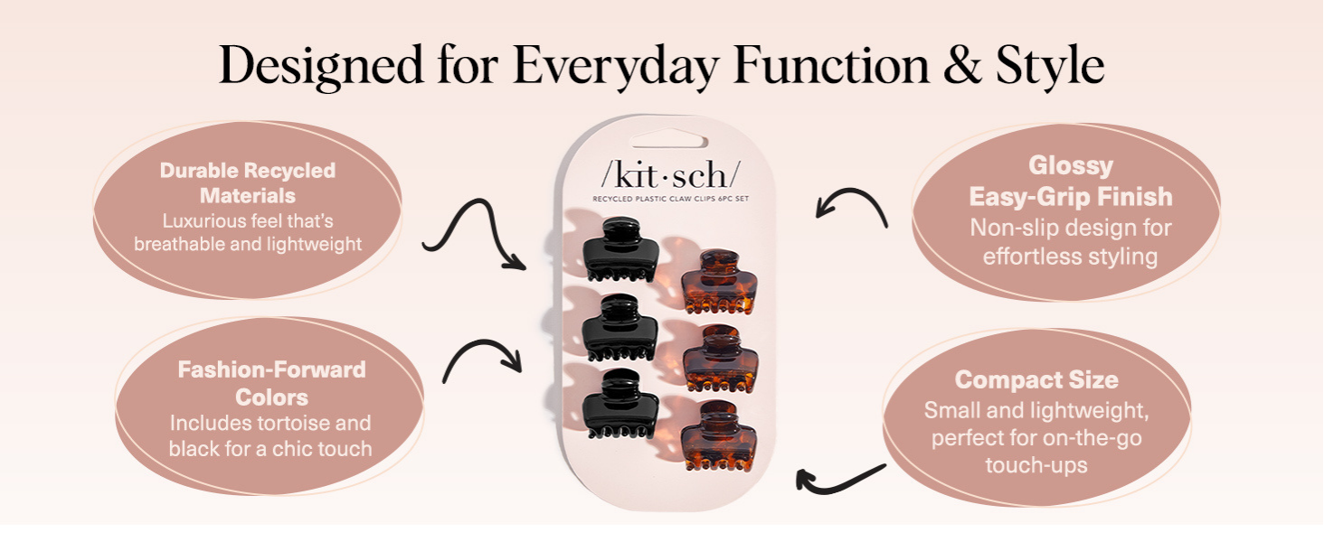 Kitsch Small Hair Clips for Women - Stays In Place Without Pulling or Snagging | Durable Plastic, Sturdy Small Claw Clips | Ideal Gifts for Women - Black & Tortoise, 6 Pcs