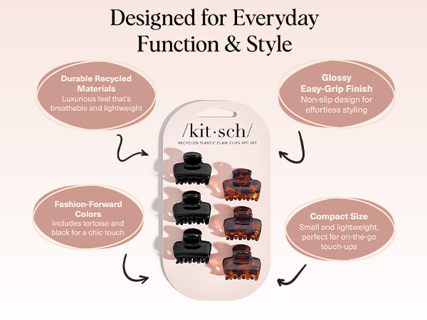 Kitsch Small Hair Clips for Women - Stays In Place Without Pulling or Snagging | Durable Plastic, Sturdy Small Claw Clips | Ideal Gifts for Women - Black & Tortoise, 6 Pcs
