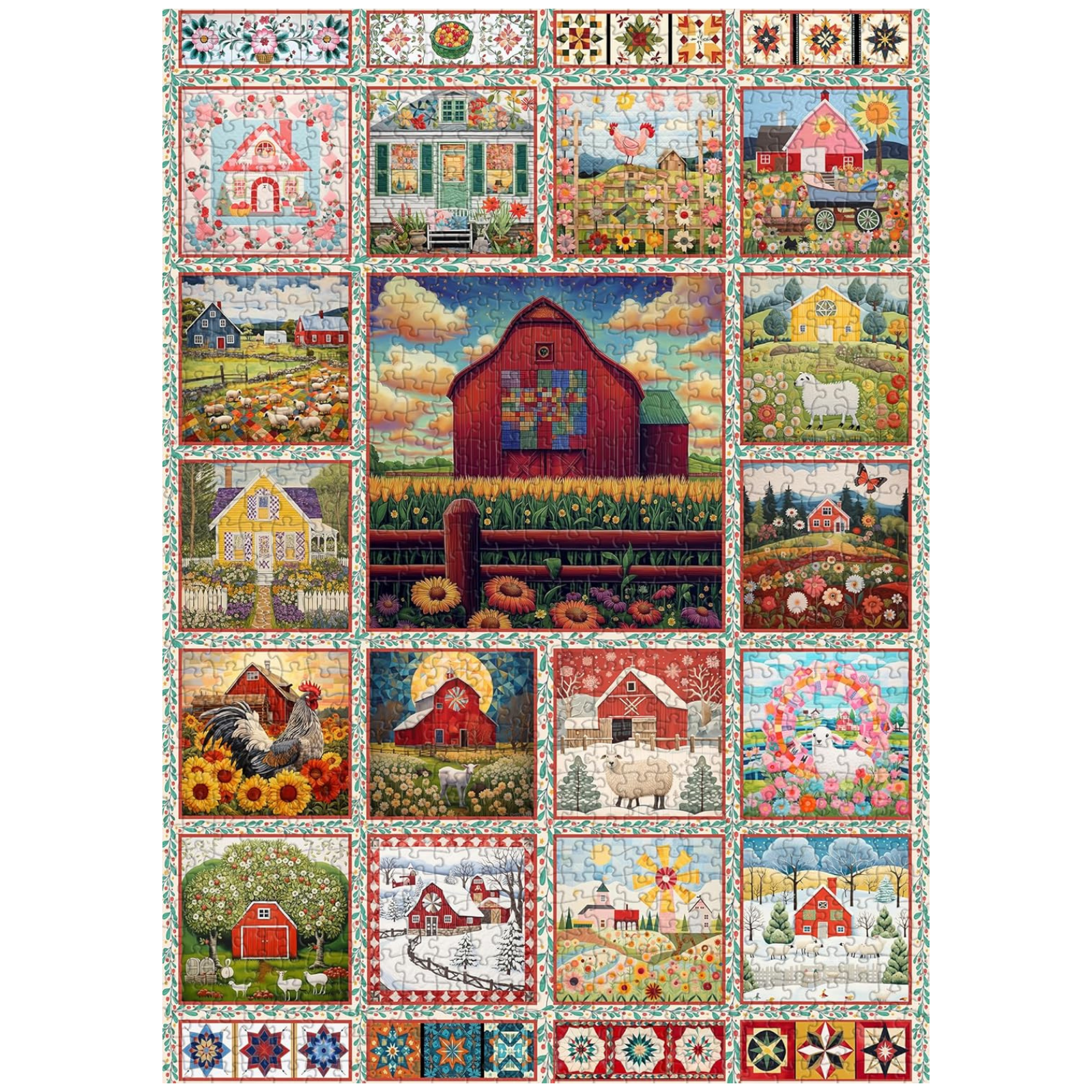 PICKFORU Farmyard Collage Puzzles for Adults, Vintage Animal Farm Barn Jigsaw Puzzles 1000 Pieces Rooster, Challenging Unique Retro Scene Theme as Wall Decor