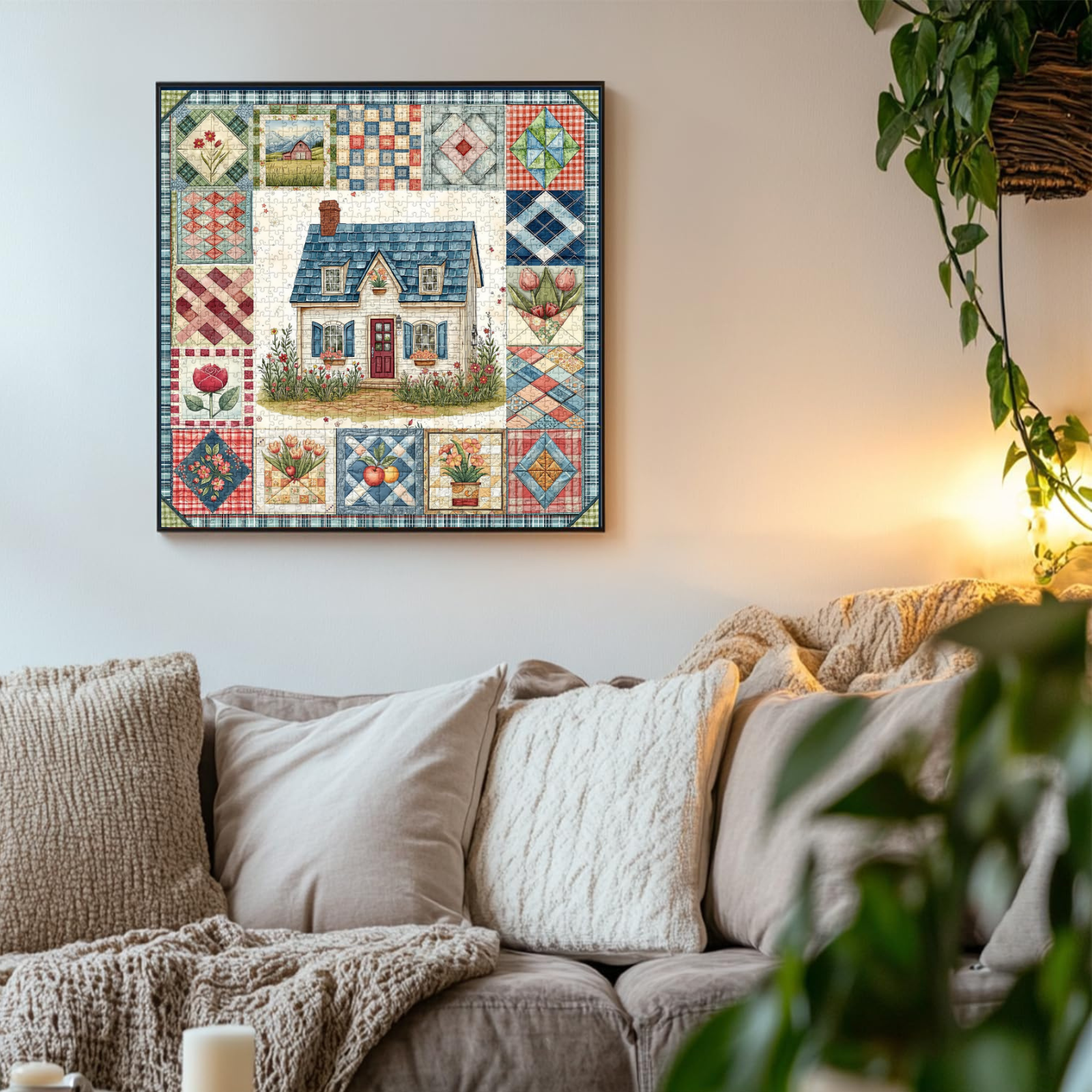 Vintage Collage Patchwork Puzzles for Adults 1000 Pieces, PICKFORU Vintage Collage Puzzles House, Retro Spring Flower Pattern Puzzle as Wall Decor