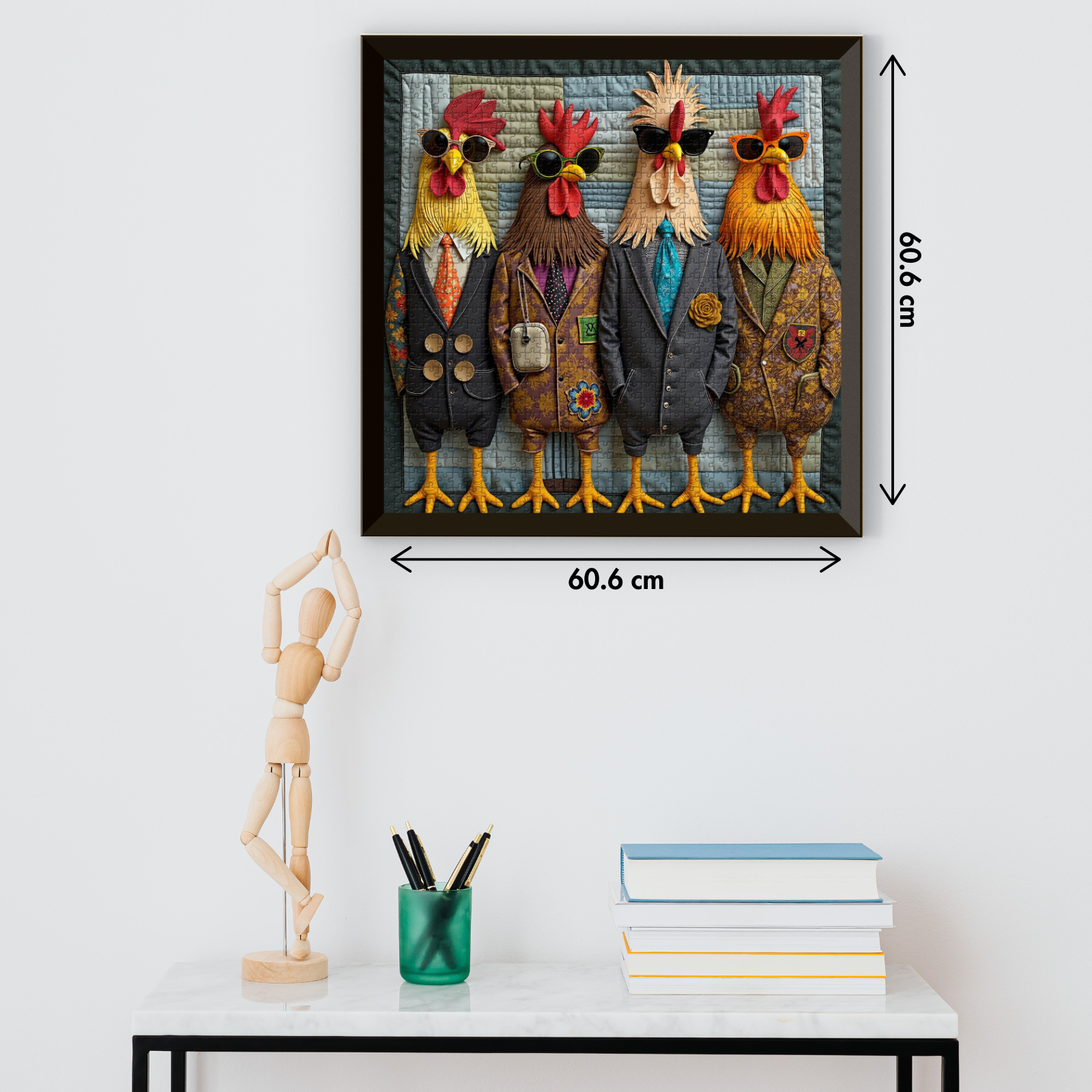 Funny Chicken Family Puzzle 1000 Pieces, Vintage Stylish Roosters Jigsaw Puzzles, Colorful Animal Chickens Puzzle