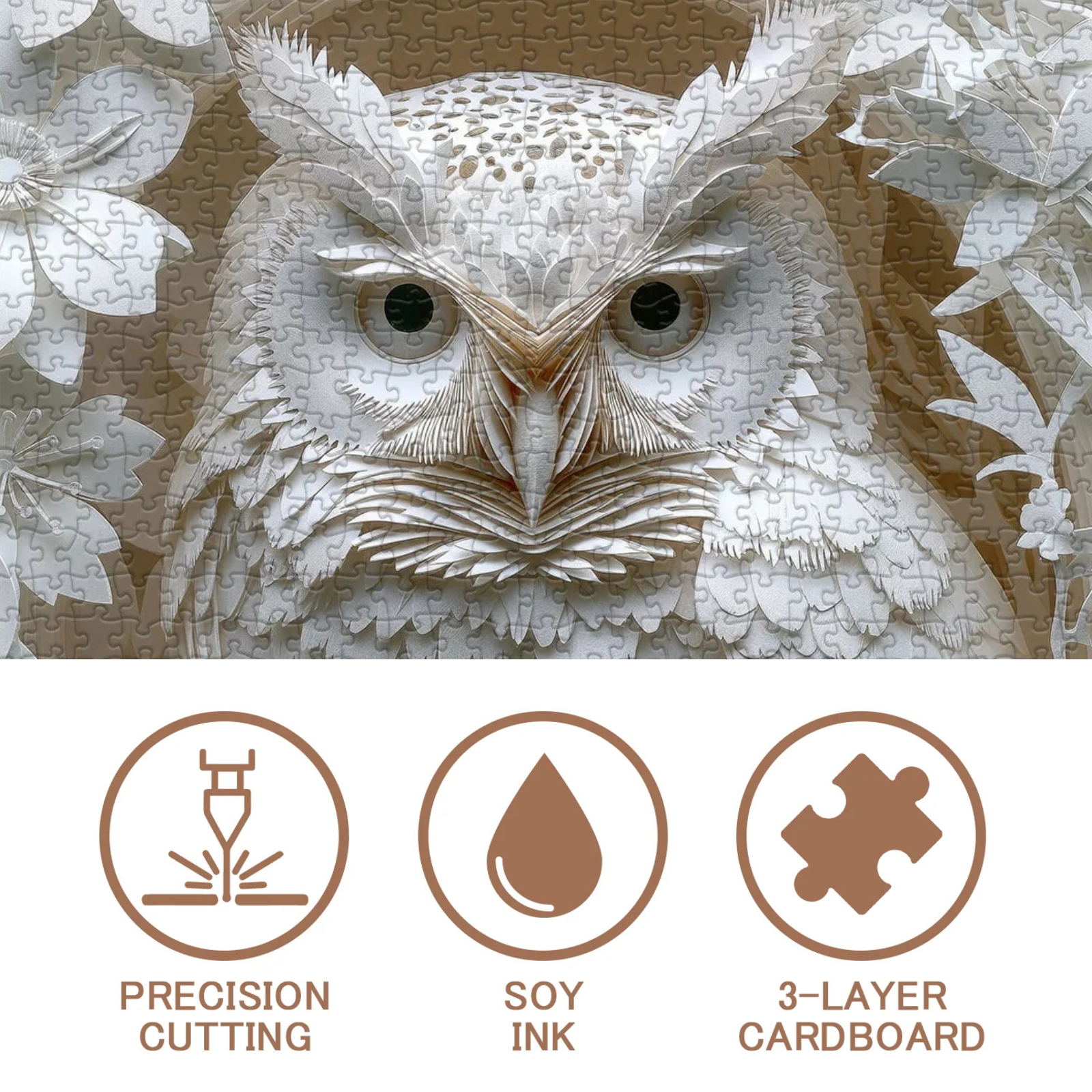 3D Owl Puzzles Paper Cut Art Puzzle 1000 Pieces for Adults, White Bird Jigsaw Puzzle Jungle Animal, Challenging Puzzles Hard Puzzle for Family Decorations