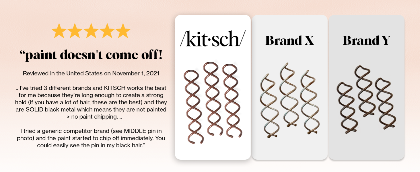 Kitsch Spiral Bobby Pins for Girls and Women - Hair Bun Maker | Rounded Tips, Chip-Resistant Bun Twist Spiral Hair Pins | Secure Hold All-Day | Ideal Gifts for Women - 3Pcs, Brown