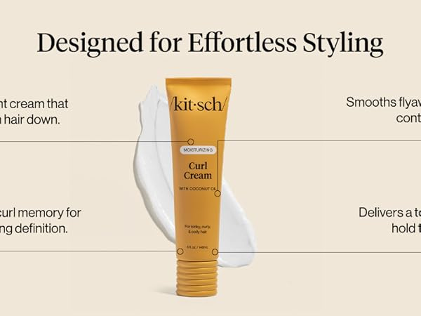 Kitsch Moisturizing Curl Cream for Curly Hair &ndash; Lightweight Curly Hair Products for Men & Women | Defines Curls, Controls Frizz & Boosts Shine | Hydrating Curling Cream - Ideal Gifts for Women