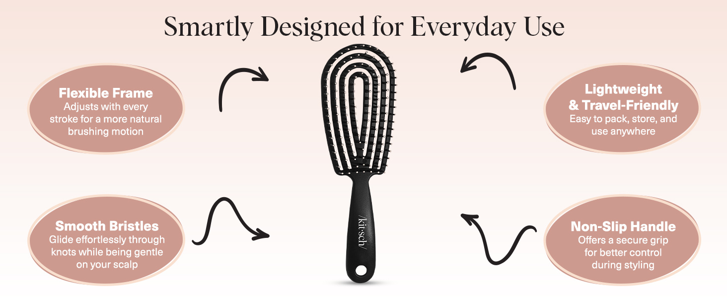 Kitsch Hair Brush Detangler – Flexi Flow Hair Brush for Women, Men & Kids | Detangling Brushes for Curly Hair with Bendable Frame, Bounce Curl Defining Brush for Wet or Dry Strands - Black