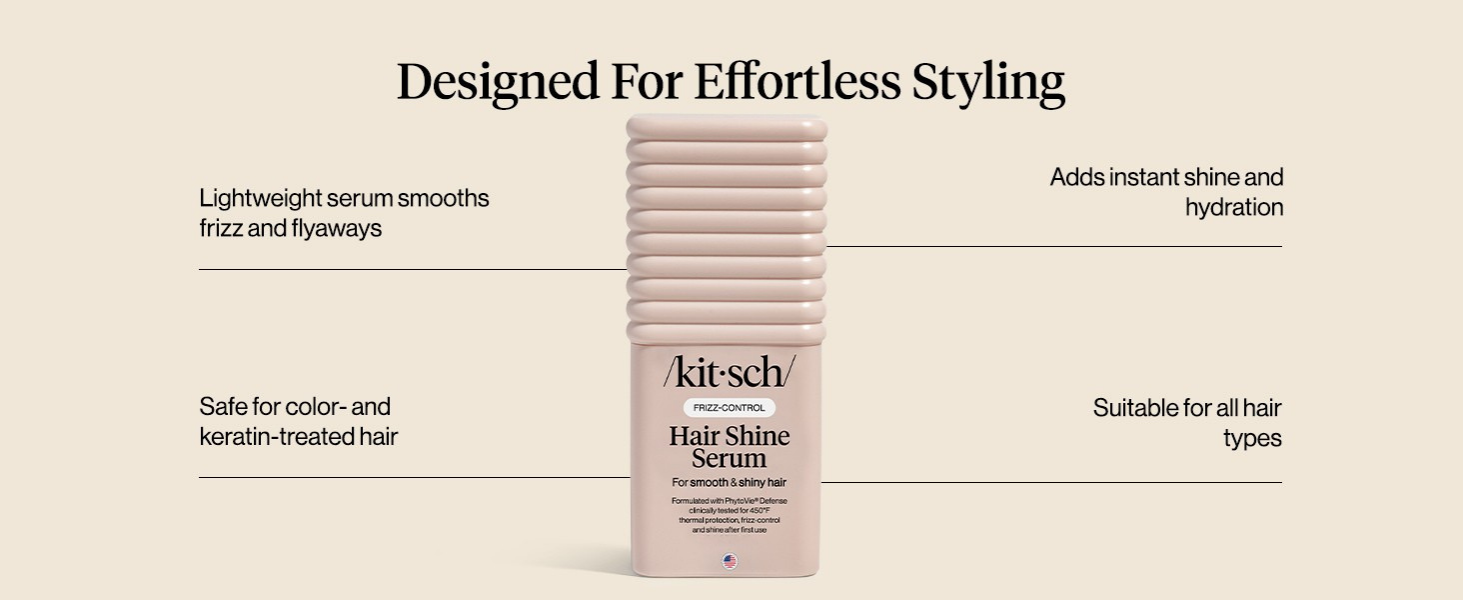 Kitsch Frizz Control Hair Serum - Lightweight Anti Frizz Serum for Curly Hair with Heat Protection | Adds Glossy Shine, Smooths Flyaways & Safe for Color Treated Hair