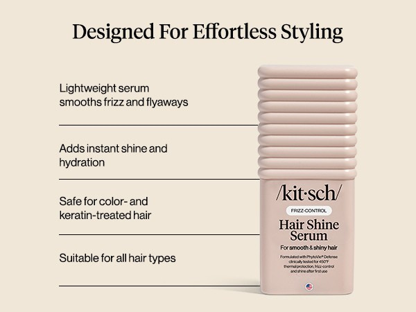Kitsch Frizz Control Hair Serum - Lightweight Anti Frizz Serum for Curly Hair with Heat Protection | Adds Glossy Shine, Smooths Flyaways & Safe for Color Treated Hair