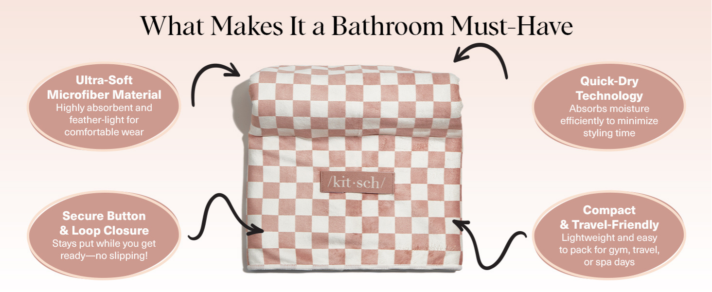 Kitsch XL Microfiber Hair Towel Wrap for Women - Microfiber Towel, Super Absorbent, Quick Dry, Anti-Frizz - for Long & Short Hairs, Turbans for Women