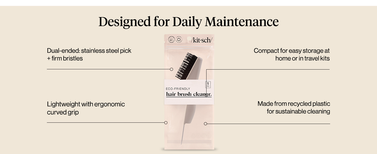 Kitsch Hair Brush Cleaner Tool | Double-Sided 2-in-1 Brush Cleaner for Hair Brushes & Combs | Eco-Friendly Cleaning Tool with Pick & Bristles, Perfect Gifts for Women | Hair Stylist Essentials