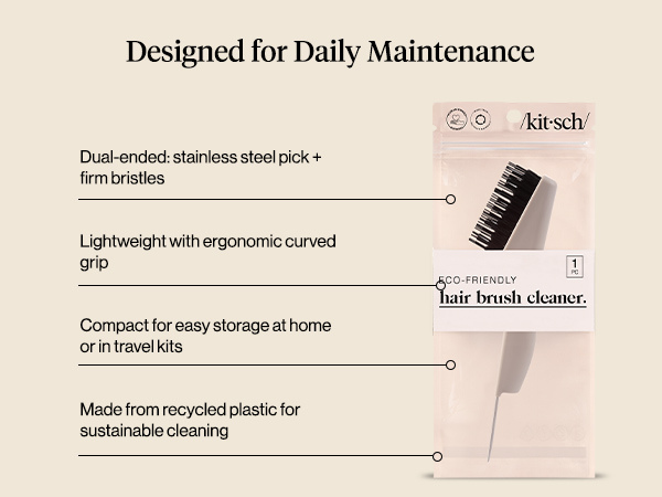 Kitsch Hair Brush Cleaner Tool | Double-Sided 2-in-1 Brush Cleaner for Hair Brushes & Combs | Eco-Friendly Cleaning Tool with Pick & Bristles, Perfect Gifts for Women | Hair Stylist Essentials