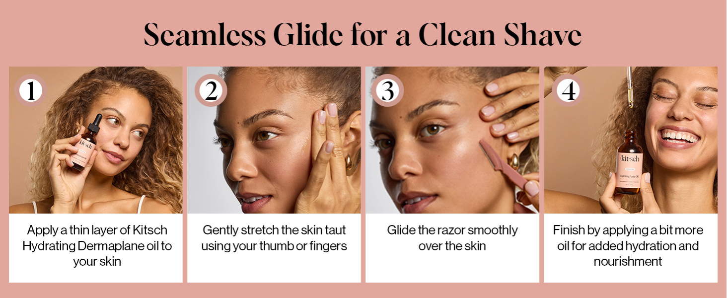 Kitsch Dermaplane Face Oil with Jojoba & Argan Oil – Hydrating Facial Formula for Dermaplaning Tool, Gua Sha & Razor Use – Irritation-Free Shave Oil for Soft, Radiant Skin - 60mL