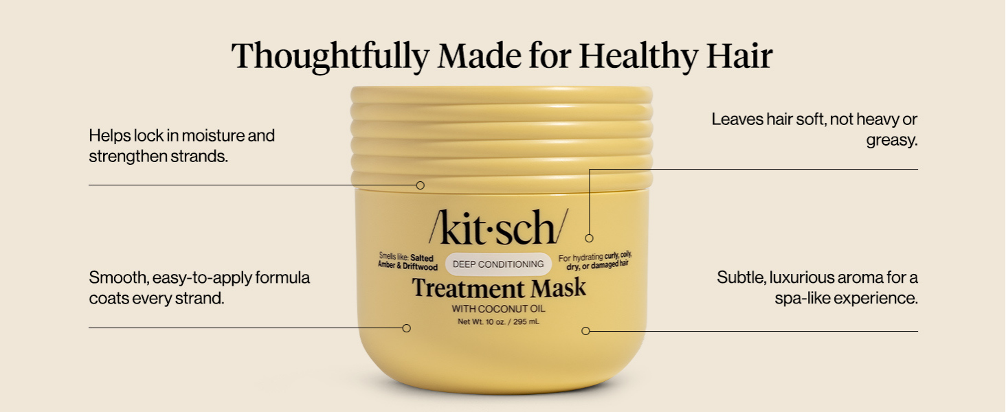 Kitsch Deep Conditioning Hair Mask &ndash; Moisturizing Hair Mask for Damaged Hair with Coconut Oil &ndash; Hydrating, Strengthening & Frizz-Reducing Hair Care Treatment for Curly, Coily & All Hair Types - 295 mL