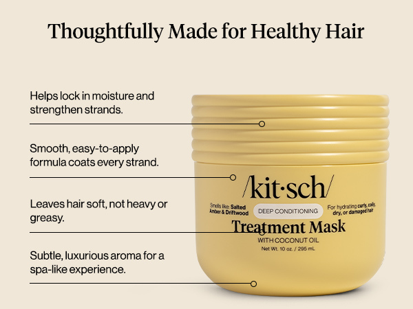 Kitsch Deep Conditioning Hair Mask &ndash; Moisturizing Hair Mask for Damaged Hair with Coconut Oil &ndash; Hydrating, Strengthening & Frizz-Reducing Hair Care Treatment for Curly, Coily & All Hair Types - 295 mL