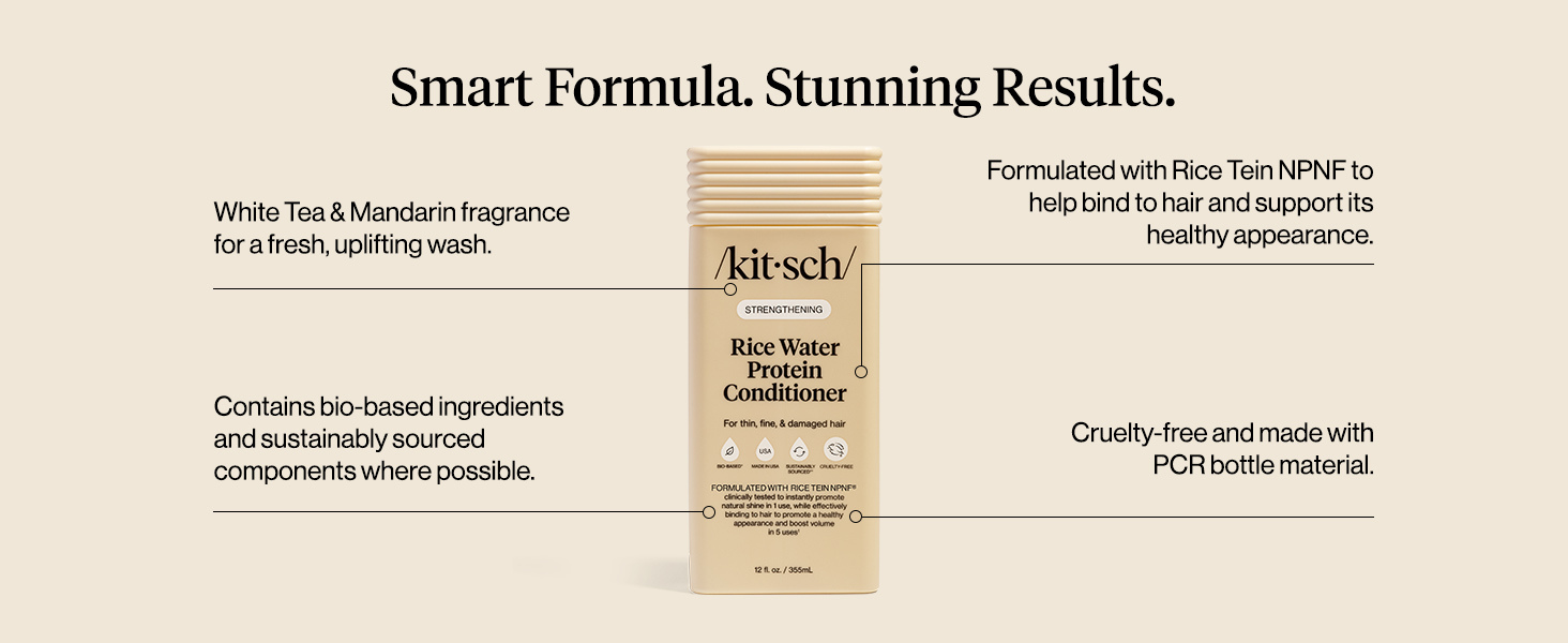 Kitsch Strengthening Rice Water Protein Conditioner for Women & Men &ndash; Hair Care for Thin, Fine & Damaged Hair, Boosts Shine & Volume &ndash; Paraben, Phthalates & Silicone Free