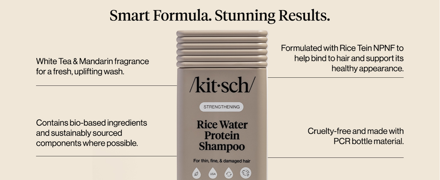 Kitsch Strengthening Rice Water Protein Shampoo for Men & Women &ndash; Hair Growth Shampoo & Volumizing Hair Care for Thin, Fine & Damaged Hair &ndash; Paraben, Phthalates & Silicone Free