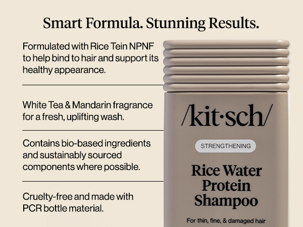Kitsch Strengthening Rice Water Protein Shampoo for Men & Women &ndash; Hair Growth Shampoo & Volumizing Hair Care for Thin, Fine & Damaged Hair &ndash; Paraben, Phthalates & Silicone Free