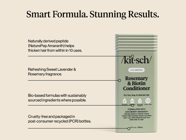 Kitsch Volumizing Rosemary & Biotin Liquid Conditioner for Women and Men for Hair Growth &ndash; Boosts Fullness & Shine After 1 Use, Thickening Bio-Based Hair Care, Color-Safe