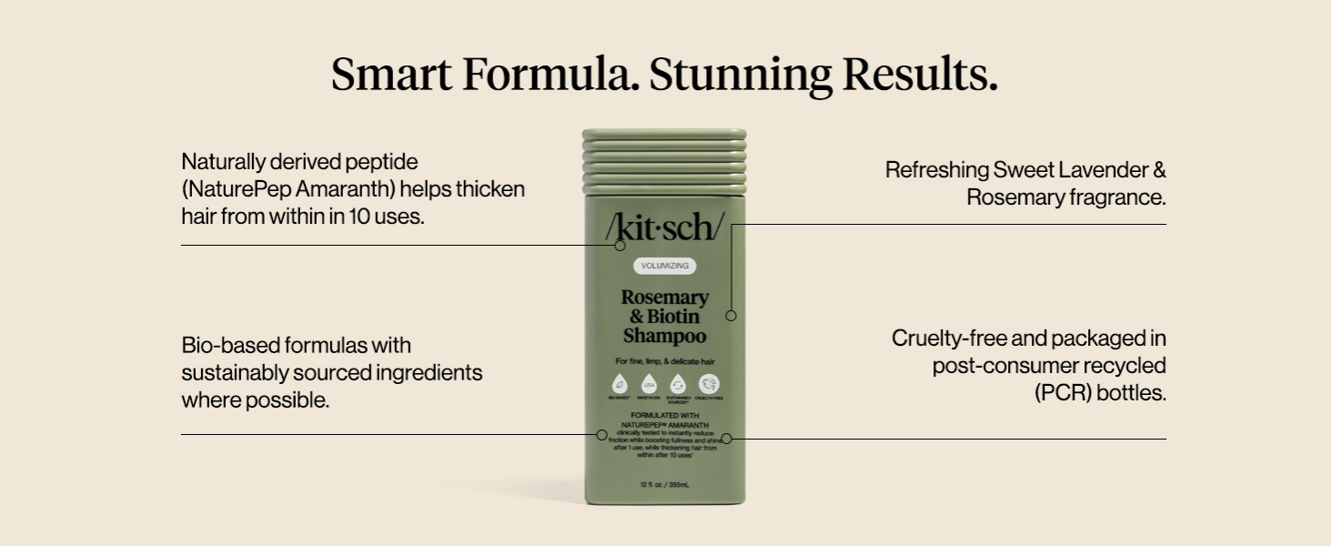 Kitsch Volumizing Rosemary & Biotin Liquid Shampoo for Hair Growth – Shampoo for Men and Women, Boosts Fullness & Shine After 1 Use – Clean Bio-Based Hair Care, Color-Safe