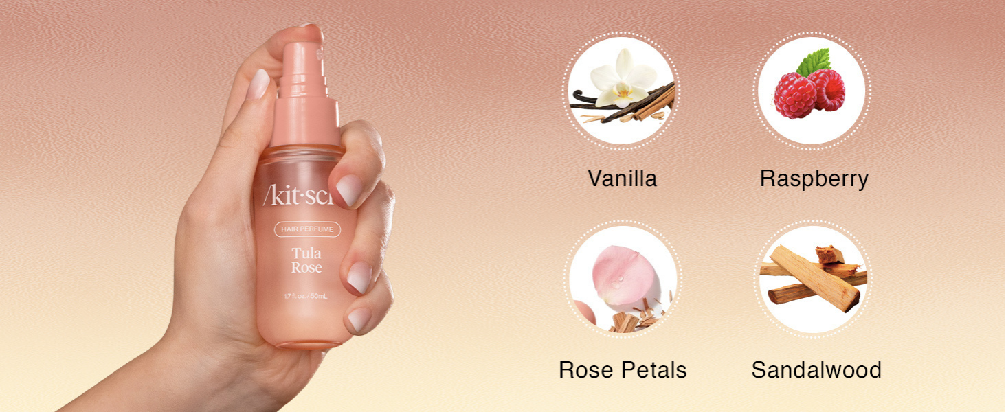 Kitsch Hair Perfume for Women - Tula Rose | Clean, Deodorizing & Patented Odor-Eliminating Technology Hair Spray & Body Mist - Freshen Hair, Body & Pillows - Floral Vanilla Scent &ndash; 50mL