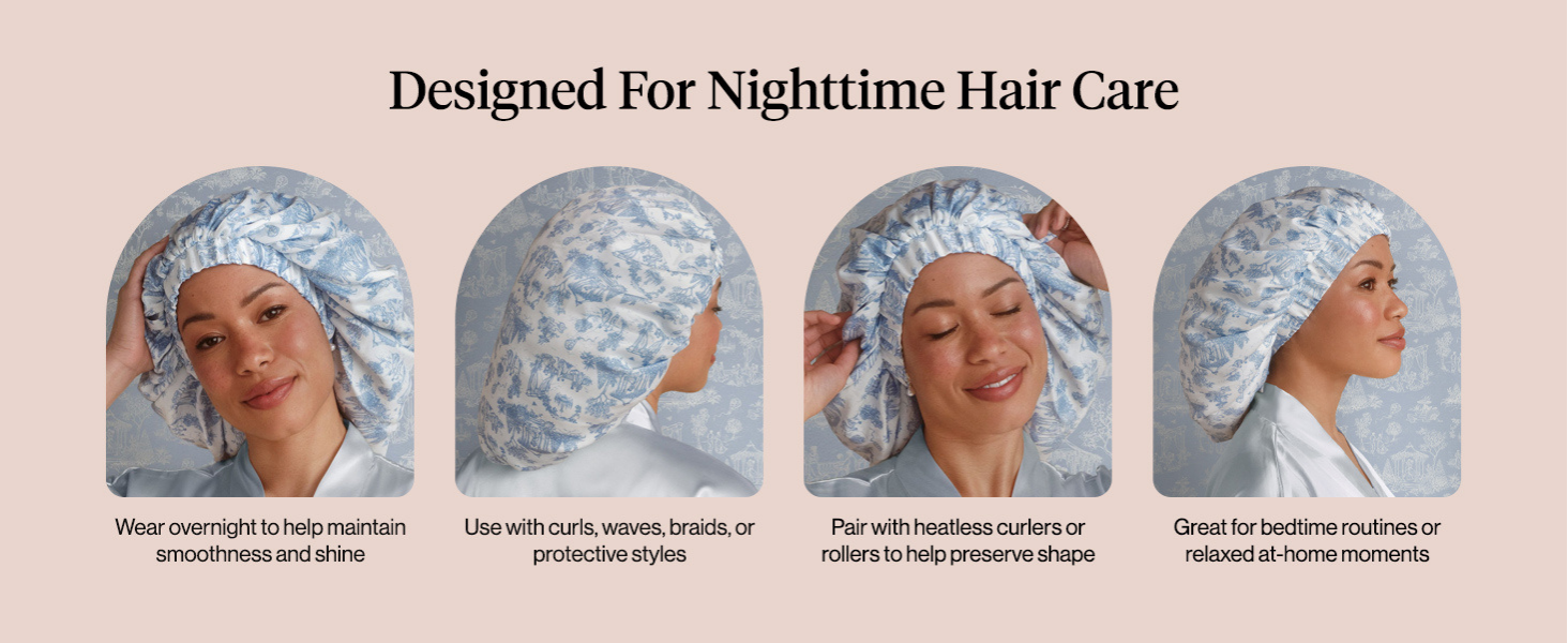 Kitsch x Bridgerton Satin Bonnet for Sleeping - Softer Than Silk Bonnet For Sleeping Women - Secure Fit, Adjustable, Night Cap For Curly & Textured Hair - Prevents Breakage & Tangles - Garden Toile