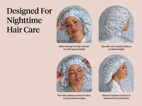 Kitsch x Bridgerton Satin Bonnet for Sleeping - Softer Than Silk Bonnet For Sleeping Women - Secure Fit, Adjustable, Night Cap For Curly & Textured Hair - Prevents Breakage & Tangles - Garden Toile