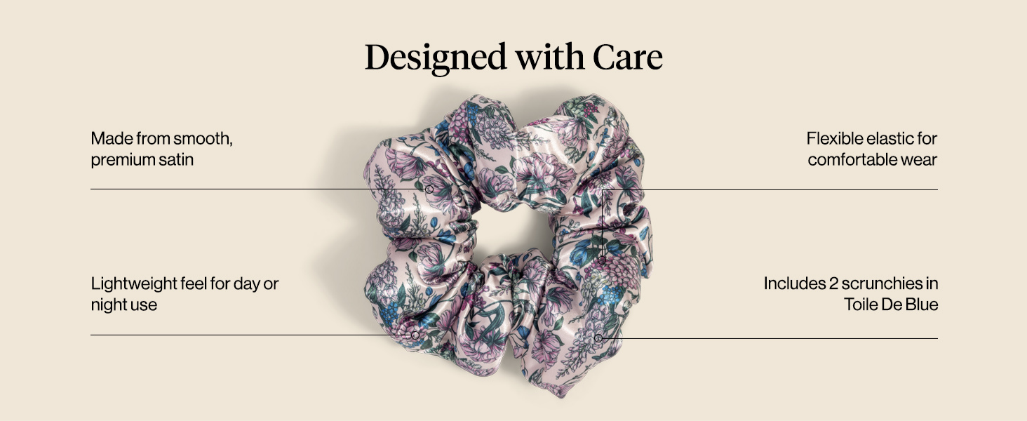Bridgerton x Kitsch Satin Scrunchies for Women, No Snag, No Tugging, Soft & Comfortable Scrunchies for Girls, Perfect for Day or Night | Ideal Gifts for Women - Toile De Blue, 2pcs