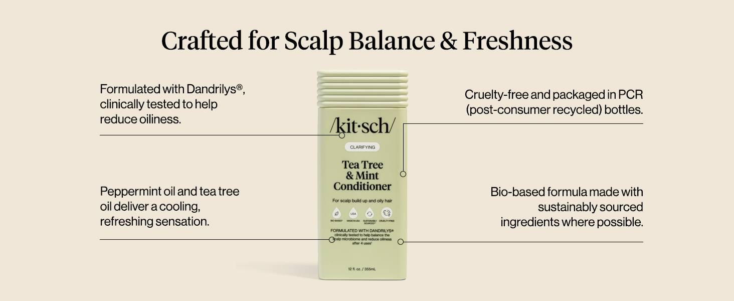 Kitsch Clarifying Tea Tree Liquid Conditioner for Women & Men – Lightweight Hydration Hair Conditioner with Peppermint & Tea Tree Oil for Oily Hair & Scalp Buildup – Made in USA Hair Care
