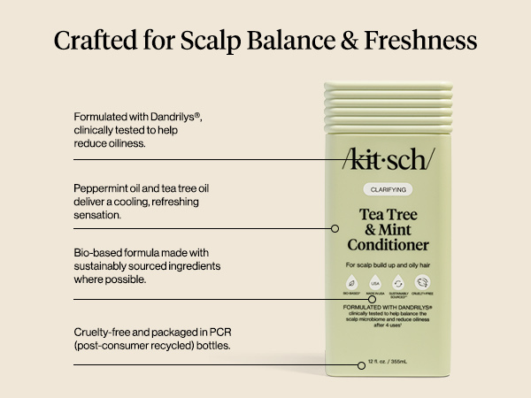 Kitsch Clarifying Tea Tree Liquid Conditioner for Women & Men – Lightweight Hydration Hair Conditioner with Peppermint & Tea Tree Oil for Oily Hair & Scalp Buildup – Made in USA Hair Care
