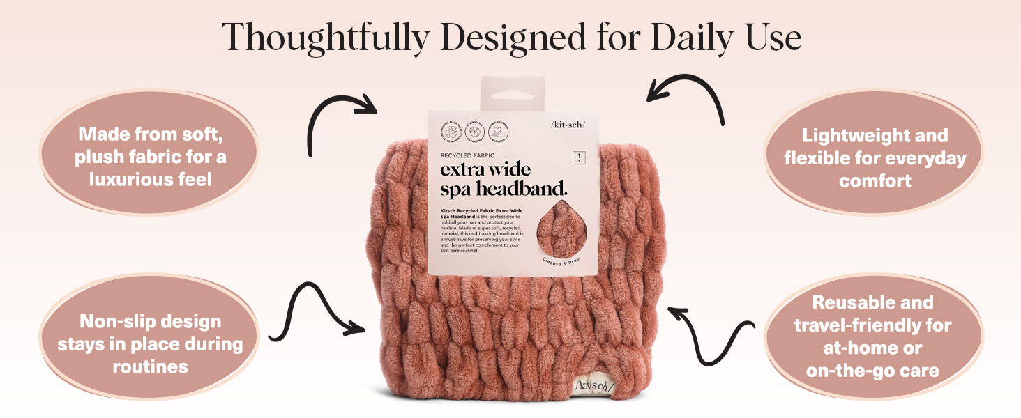 Kitsch Spa Headband - Extra Wide Makeup Headband for Washing Face | Multi Purpose Skincare Headbands | Facial Headband & Hair Band For Washing Face | Face Wash Headbands for Women Makeup (DustyRose)