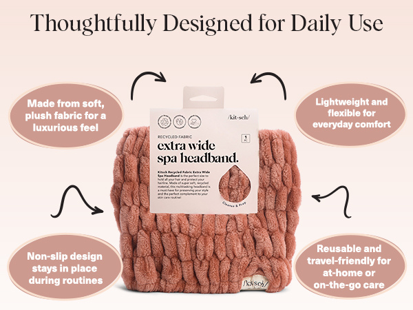 Kitsch Spa Headband - Extra Wide Makeup Headband for Washing Face | Multi Purpose Skincare Headbands | Facial Headband & Hair Band For Washing Face | Face Wash Headbands for Women Makeup (DustyRose)