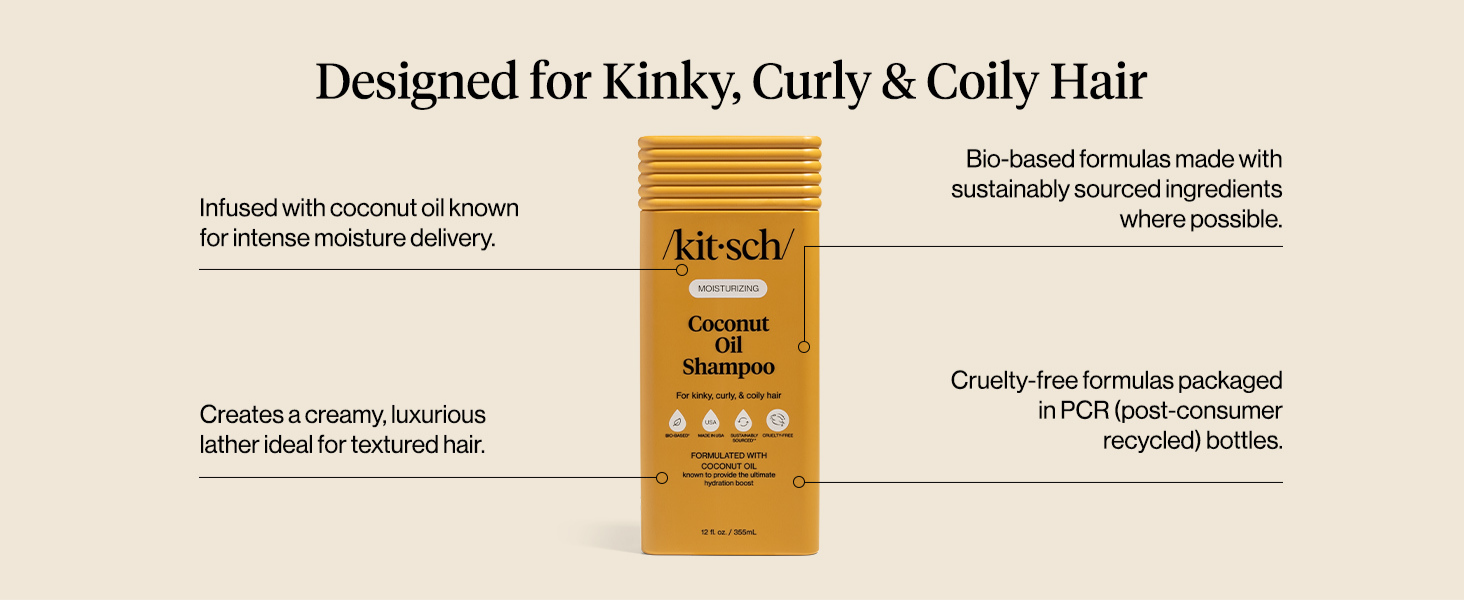 Kitsch Moisturizing Coconut Oil Liquid Conditioner for Women & Men &ndash; Coconut Oil Hair Conditioner for Kinky, Curly & Coily Hair &ndash; Deep Moisture, Shine & Manageability, Color-Safe Hair Care