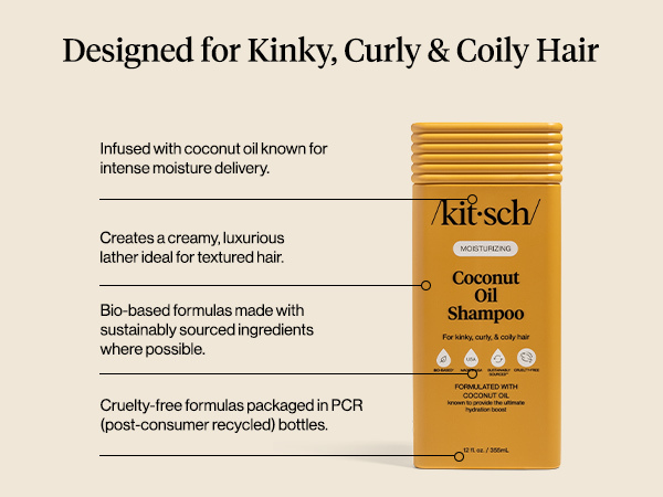 Kitsch Moisturizing Coconut Oil Liquid Conditioner for Women & Men &ndash; Coconut Oil Hair Conditioner for Kinky, Curly & Coily Hair &ndash; Deep Moisture, Shine & Manageability, Color-Safe Hair Care