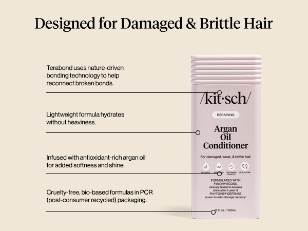 Kitsch Repairing Argan Oil Liquid Conditioner for Women & Men &ndash; Argan Oil for Hair, For Shine, Smoothness & Damage Recovery, Hair Repair &ndash; Clean, Color-Safe Hair Care