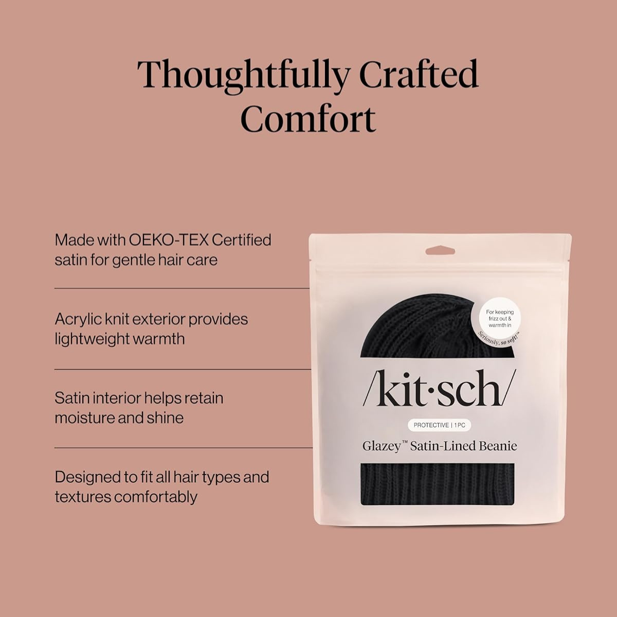 Kitsch Glazey&trade; Satin Lined Beanie for Men and Women &ndash; Cozy Winter Hats for Men - Stylish Anti-Frizz Hat for All Hair Types