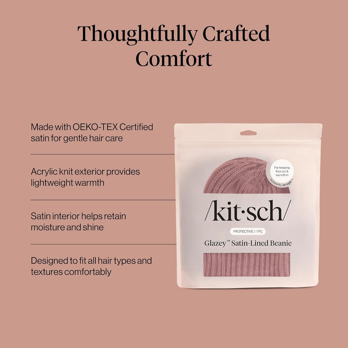 Kitsch Glazey&trade; Satin Lined Beanie for Men and Women &ndash; Cozy Winter Hats for Men - Stylish Anti-Frizz Hat for All Hair Types