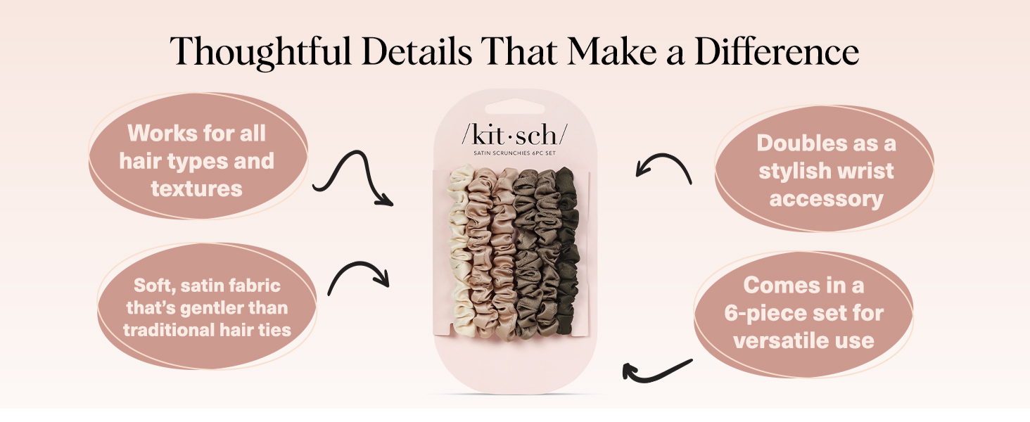 Kitsch Ultra-Petite Satin Scrunchies for Women - No Crease, Frizz-Free Sleep | Softer Than Silk Scrunchies Gentle On Hair Scrunchies for All Hair Types | Stylish Hair Accessories - Eucalyptus, 6pcs