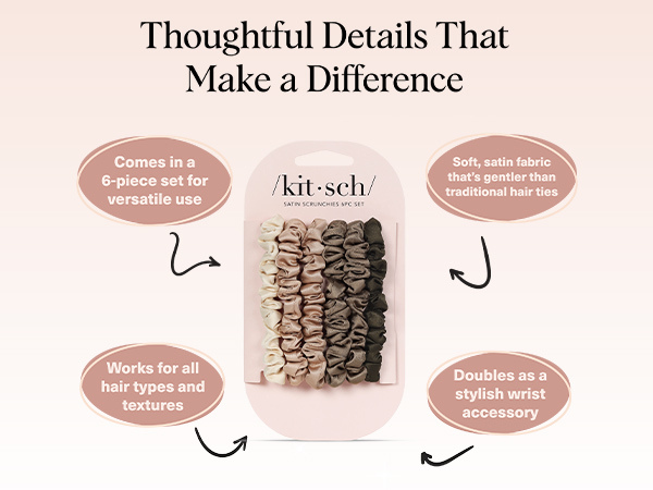 Kitsch Ultra-Petite Satin Scrunchies for Women - No Crease, Frizz-Free Sleep | Softer Than Silk Scrunchies Gentle On Hair Scrunchies for All Hair Types | Stylish Hair Accessories - Eucalyptus, 6pcs