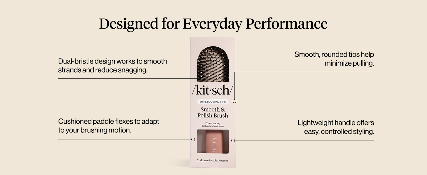 Kitsch Smooth & Polish Brush &ndash; Dual Bristle Detangler Brush, Shine & Frizz Control &ndash; Vegan Boar & Nylon Hair Brush with Cushioned Pad for Scalp Massage &ndash; Hair Care Tool for All Hair Types - Terracotta