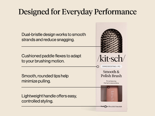 Kitsch Smooth & Polish Brush &ndash; Dual Bristle Detangler Brush, Shine & Frizz Control &ndash; Vegan Boar & Nylon Hair Brush with Cushioned Pad for Scalp Massage &ndash; Hair Care Tool for All Hair Types - Terracotta