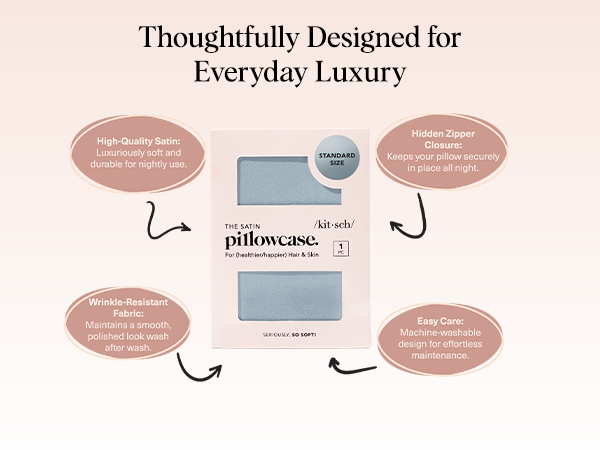 Kitsch Satin Pillowcase with Zipper for Hair & Skin - Softer Than Silk Pillow Cases, Smooth Cooling Satin Pillow Case, Wrinkle-Free, Machine Washable - Pillow Cases Standard Size (66x48 cm) - Haze Blue