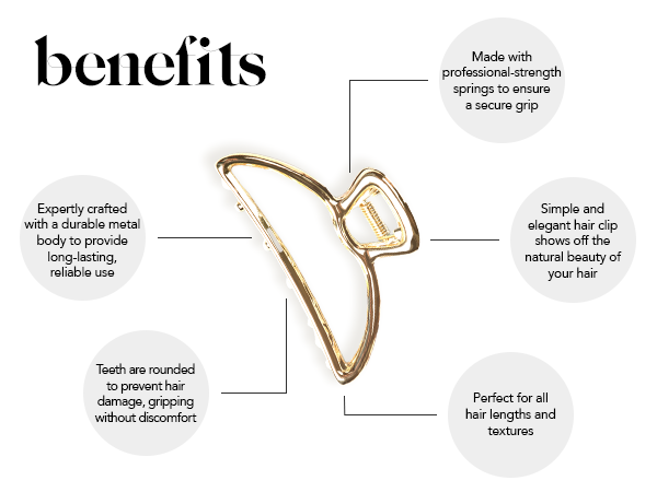 Kitsch Metal Hair Clips for Women - Durable & Elegant Metal Claw Clips, Perfect for Everyday Use & Special Occasions | Ideal Gifts for Women - Gold, 1 Pc