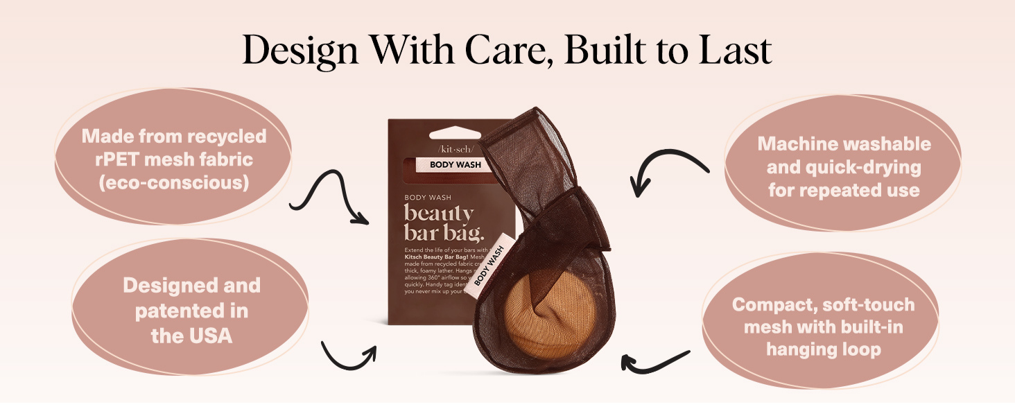 Kitsch Bar Soap Saver Pouch &ndash; Patented Mesh Soap Bag for Shampoo and Conditioner Bars - Extends Use & Prevents Soggy Mess - Recycled Beauty Bar Bag, Eco-Friendly - Chocolate