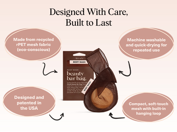 Kitsch Bar Soap Saver Pouch &ndash; Patented Mesh Soap Bag for Shampoo and Conditioner Bars - Extends Use & Prevents Soggy Mess - Recycled Beauty Bar Bag, Eco-Friendly - Chocolate