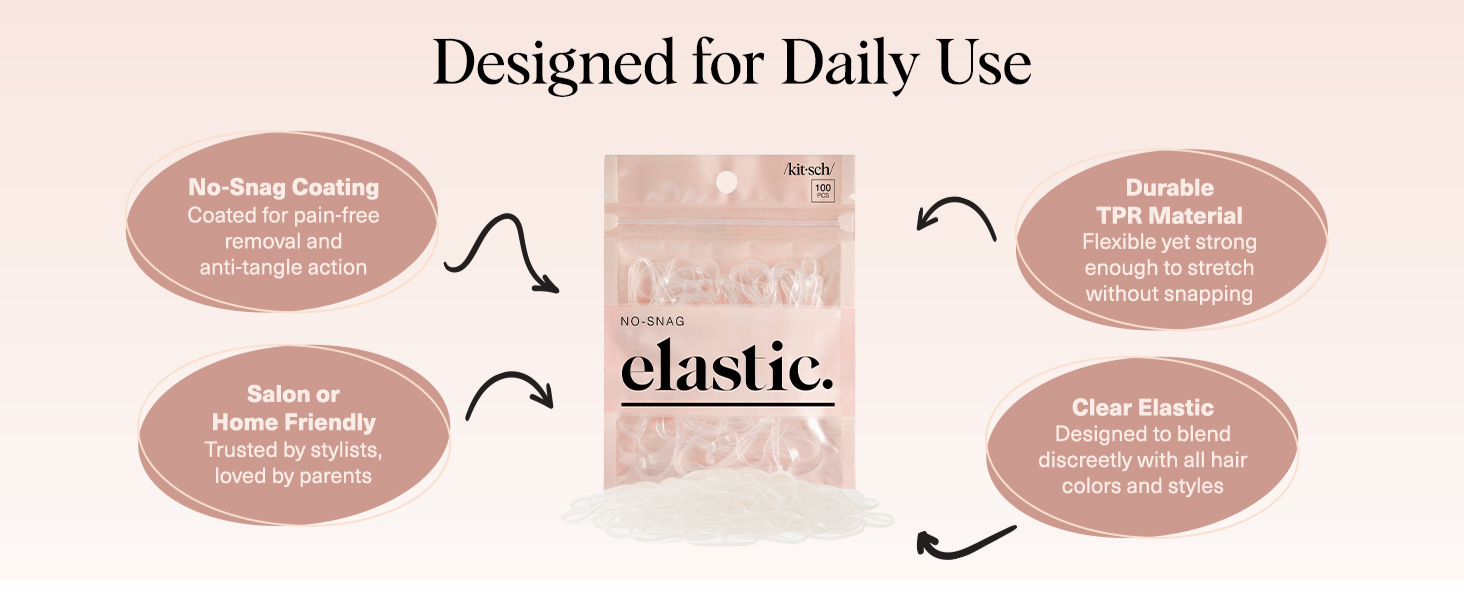 Kitsch No Snag Small Elastic Hair Ties - 1pack, 100pcs | Rubber Bands for Hair