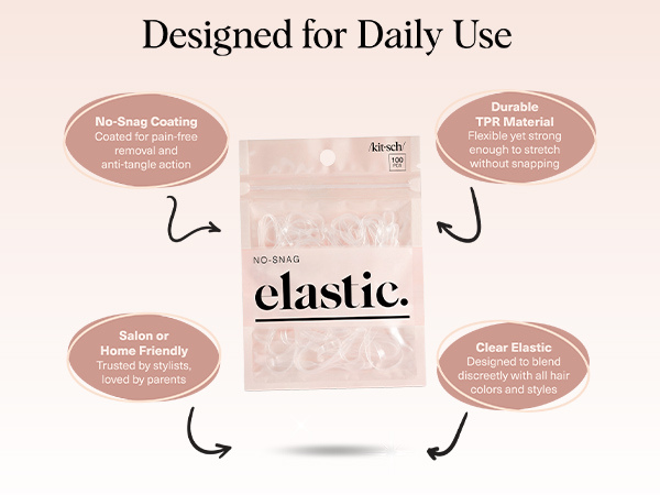 Kitsch No Snag Small Elastic Hair Ties - 1pack, 100pcs | Rubber Bands for Hair