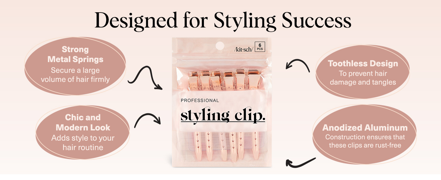 Kitsch Professional Alligator Clips for Hair Styling &ndash; 3.5" Aluminum Hair Sectioning Clips for Salon & Makeup Application | Ideal Gifts for Women &ndash; Rose Gold, 6 Pcs