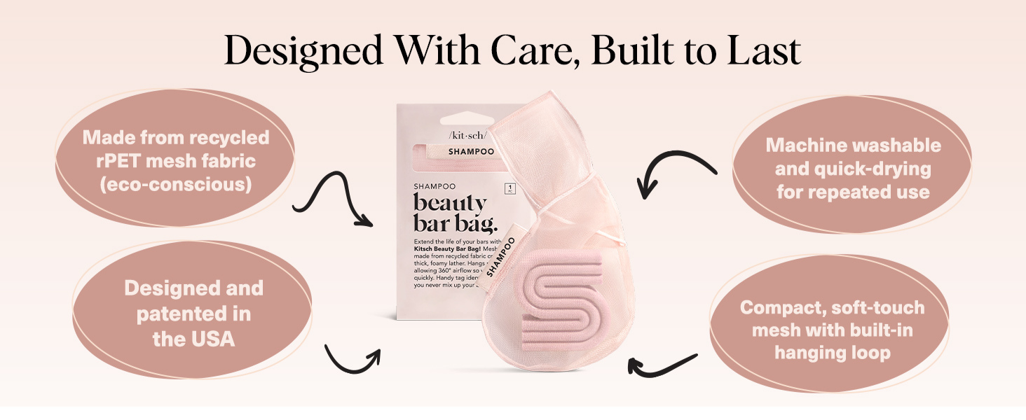 Kitsch Bar Soap Saver Pouch &ndash; Patented Mesh Soap Bag for Shampoo and Conditioner Bars - Extends Use & Prevents Soggy Mess - Recycled Beauty Bar Bag, Eco-Friendly - Blush