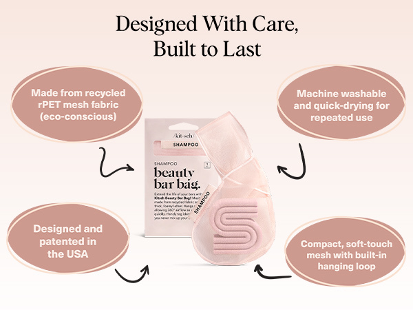 Kitsch Bar Soap Saver Pouch &ndash; Patented Mesh Soap Bag for Shampoo and Conditioner Bars - Extends Use & Prevents Soggy Mess - Recycled Beauty Bar Bag, Eco-Friendly - Blush