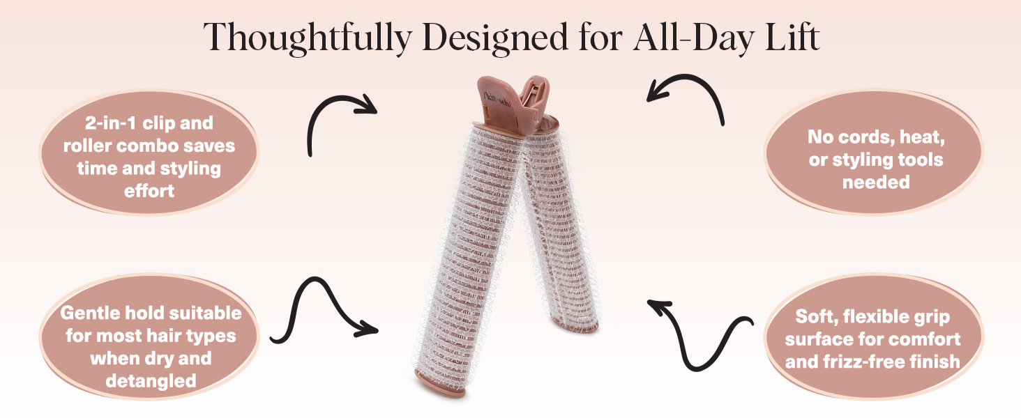 Kitsch Volumizing Hair Clips for Women - Hair Rollers for Volume & Curls - Volumizing Hair Products, Hair Roller Clips for Effortless Curls That Last - 2pc, Terracotta